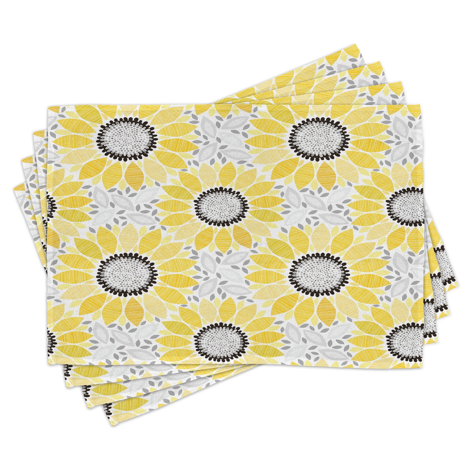 Yellow Flower Placemats Set of 6 Hand Drawn Watercolor Sunflowers Non Slip Placemat 12x18 inch Floral Table Mats for Kitchen Dinning Room 