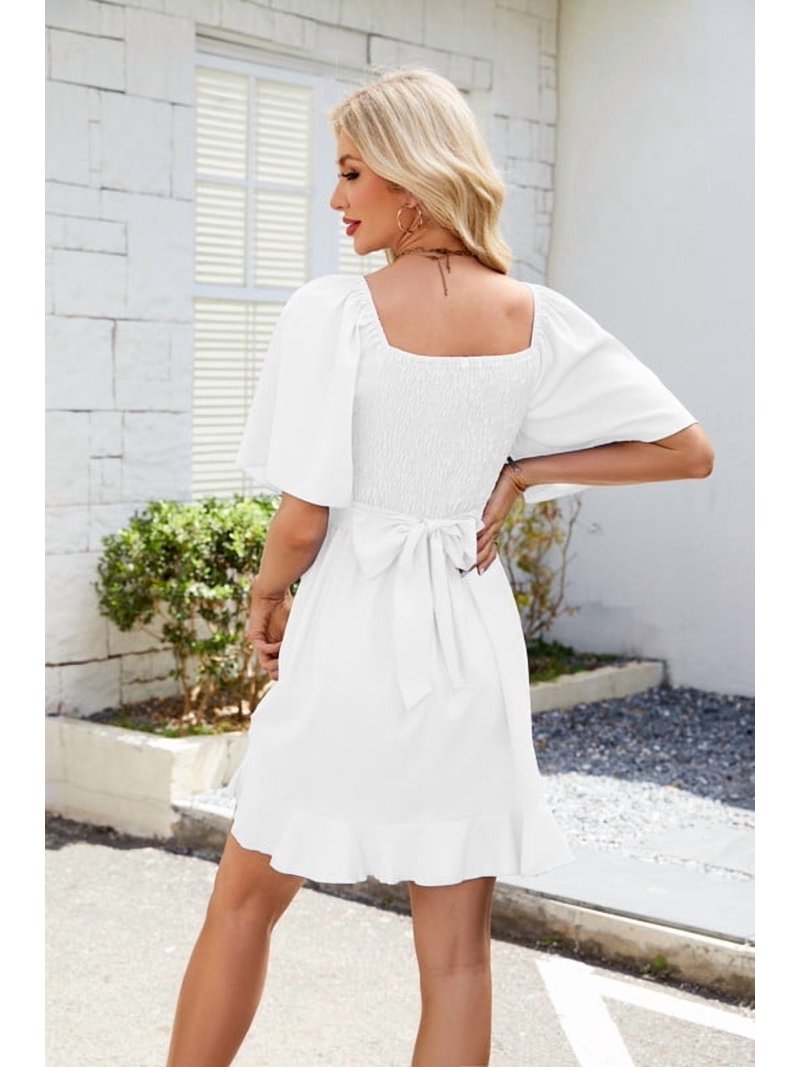 casual ruffle mini dress CIDER Womens Tiered Ruffle Mini Dress Square Neck Short Sleeve Casual  Dresses Brown at Amazon Women's Clothing store