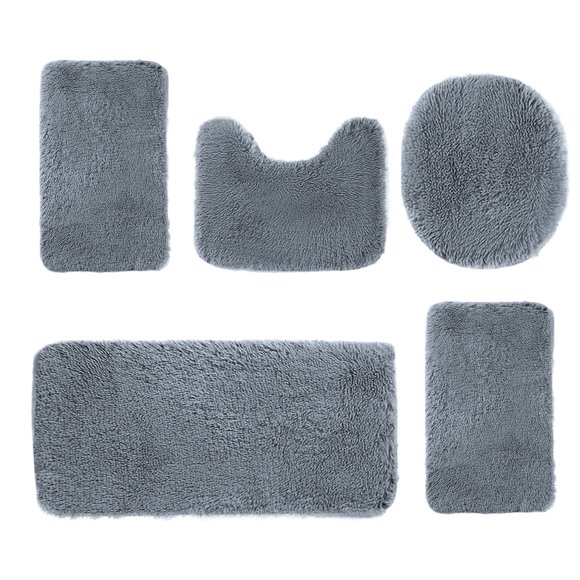 zanvin Bathroom Rugs, Solid Color Bath Mats 5 Set Bathroom Rugs for 5 Pcs Toilet Mats Universal Soft Longhair Water Absorption Non-Slip Thick Machine Washable Easy To Dry Dark Color, Mom Gifts