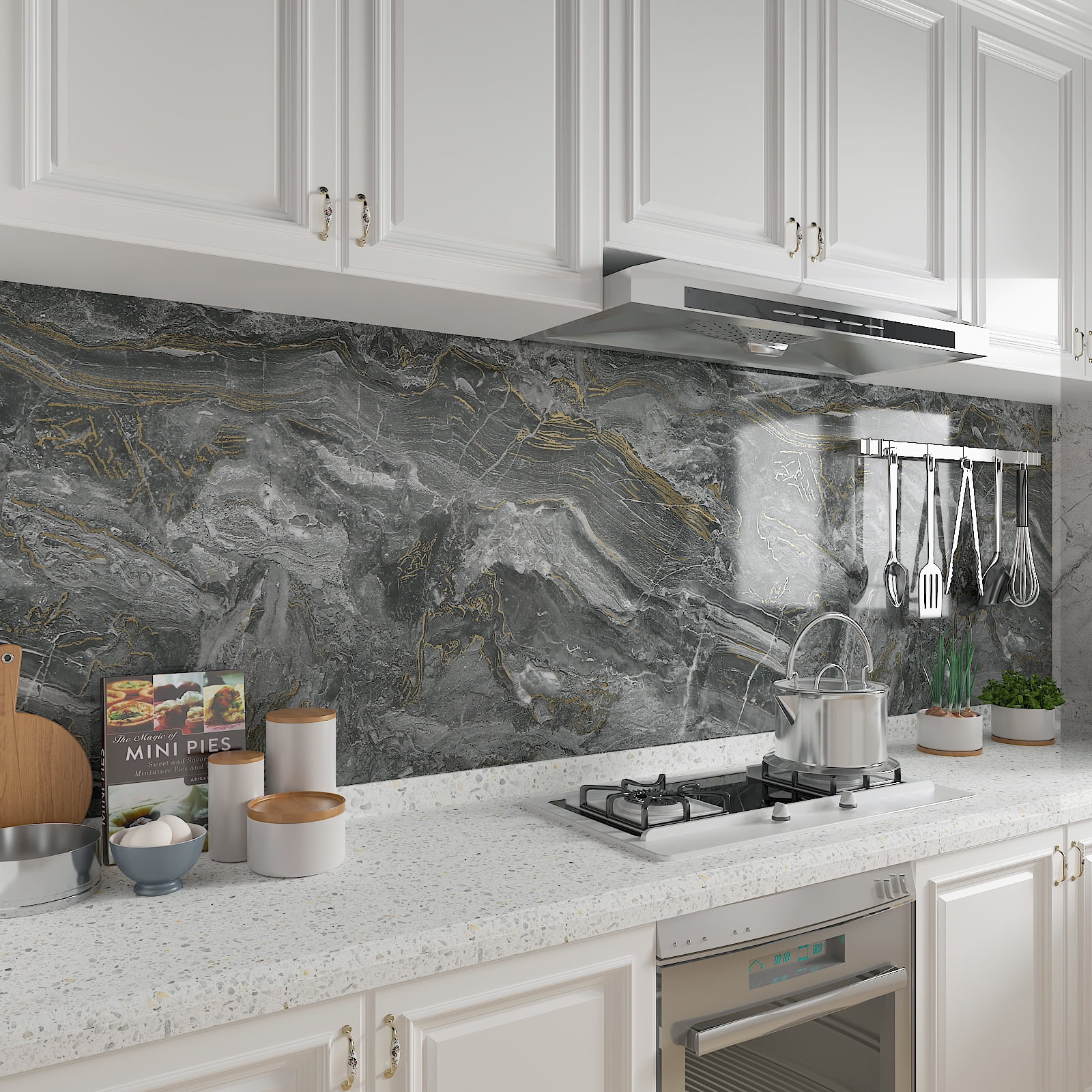 CHIHUT Dark Grey Marble Peel and Stick Countertops Contact Paper 17.7"x236" Waterproof Peel and Stick Marble Wallpaper for Kitchen Counter Tops Self Adhesive Marble Contact Paper for Cabinets Liners
