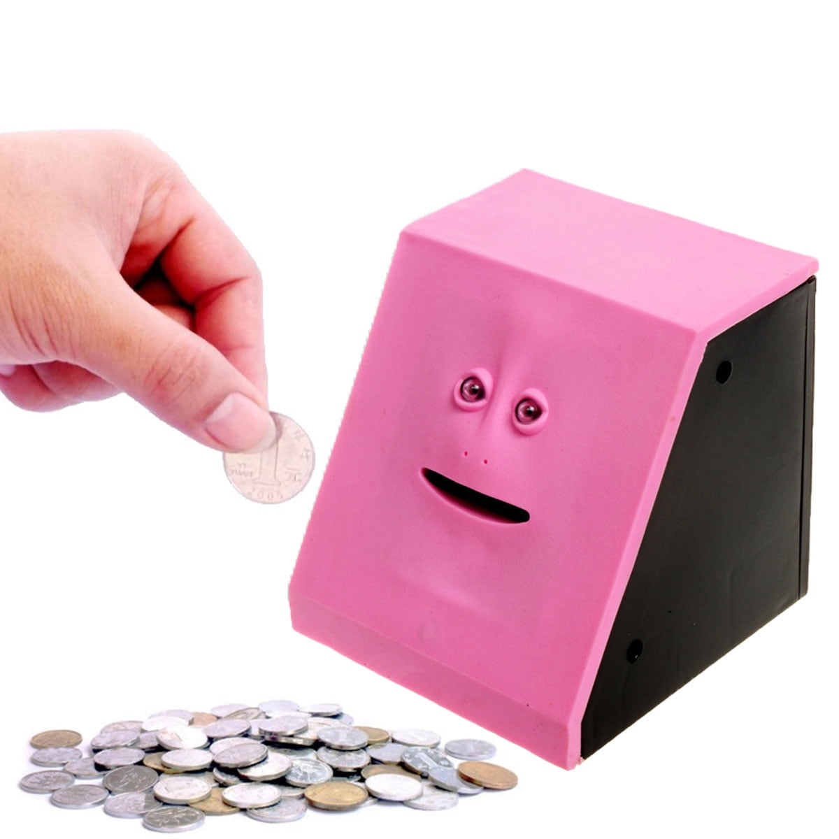 Face Coin Bank Blue Money Eating Coin Bank Battery Powered Automatic Money Saving Bank Portable Coin Container for Children Kids Toys Home Office Decoration
