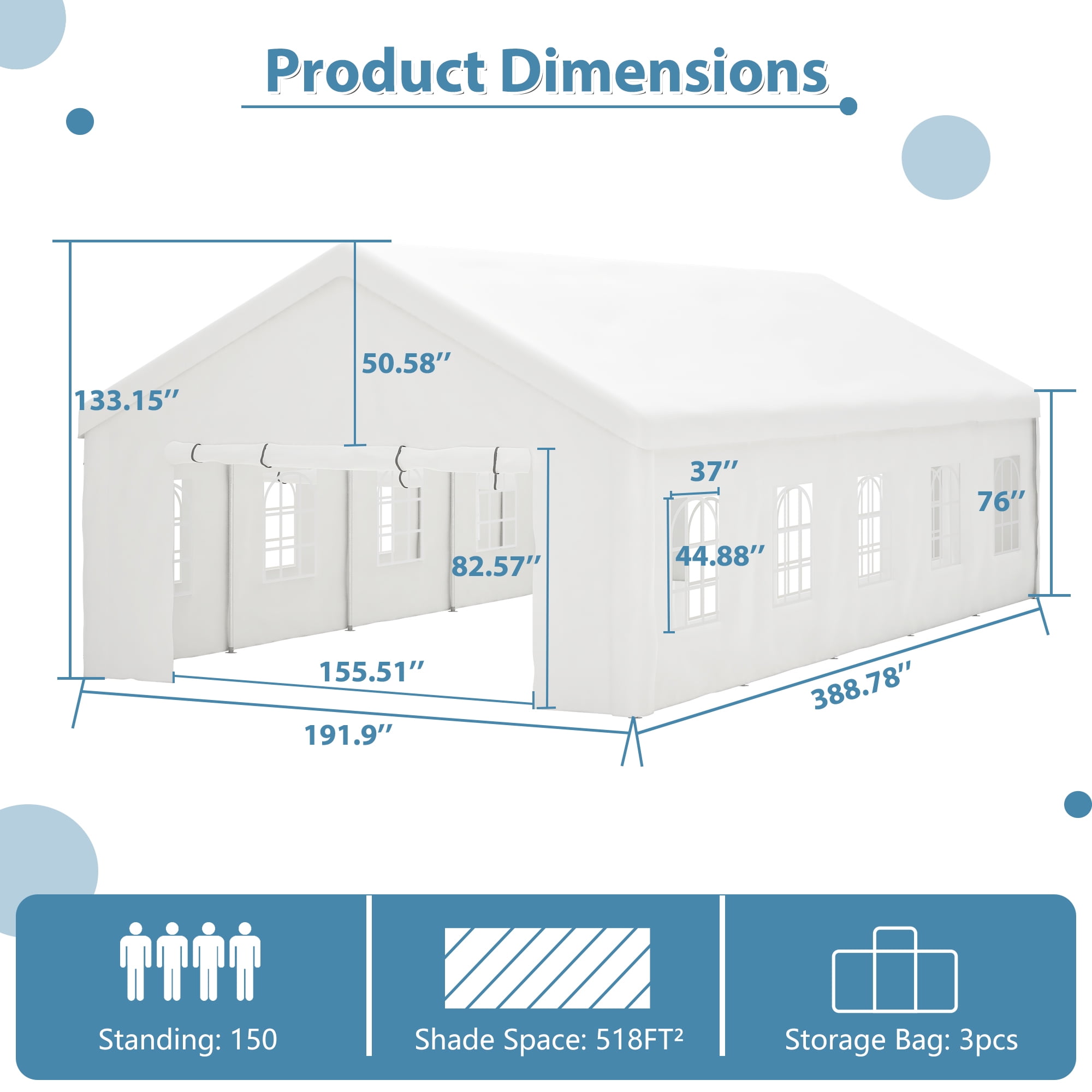 LZBEITEM 16' x 32' Large Heavy Duty Outdoor Canopy Party Tent & Carport, Heavy Duty Outdoor Wedding Gazebo, Event Shelter Canopy for Outdoor Event, Wedding, Birthday Party, White