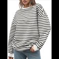 thumbnail image 2 of Sudadera de Cuello Redondo A Rayas de Gran Tamaño para Mujer, Jersey de Larga con Bloques de Color, Camiseta Informal Holgada para Hacer Ejercicio, Color , Talla S, 2 of 6