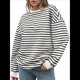 thumbnail image 2 of Sudadera de Cuello Redondo A Rayas de Gran Tamaño para Mujer, Jersey de Larga con Bloques de Color, Camiseta Informal Holgada para Hacer Ejercicio, Color M, 2 of 6