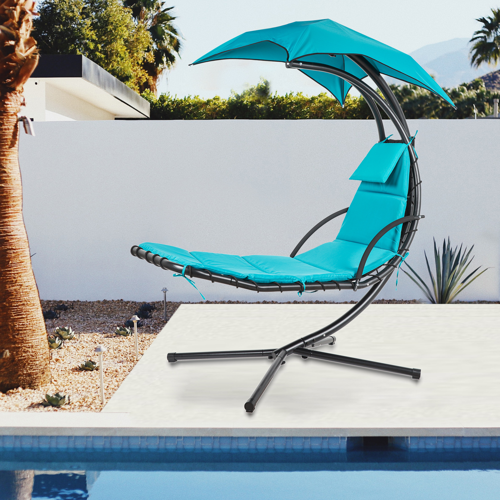 Finefind Hanging Chaise Lounge Chair Floating Swing Hammock Chair Steel Patio, Blue - image 4 of 7