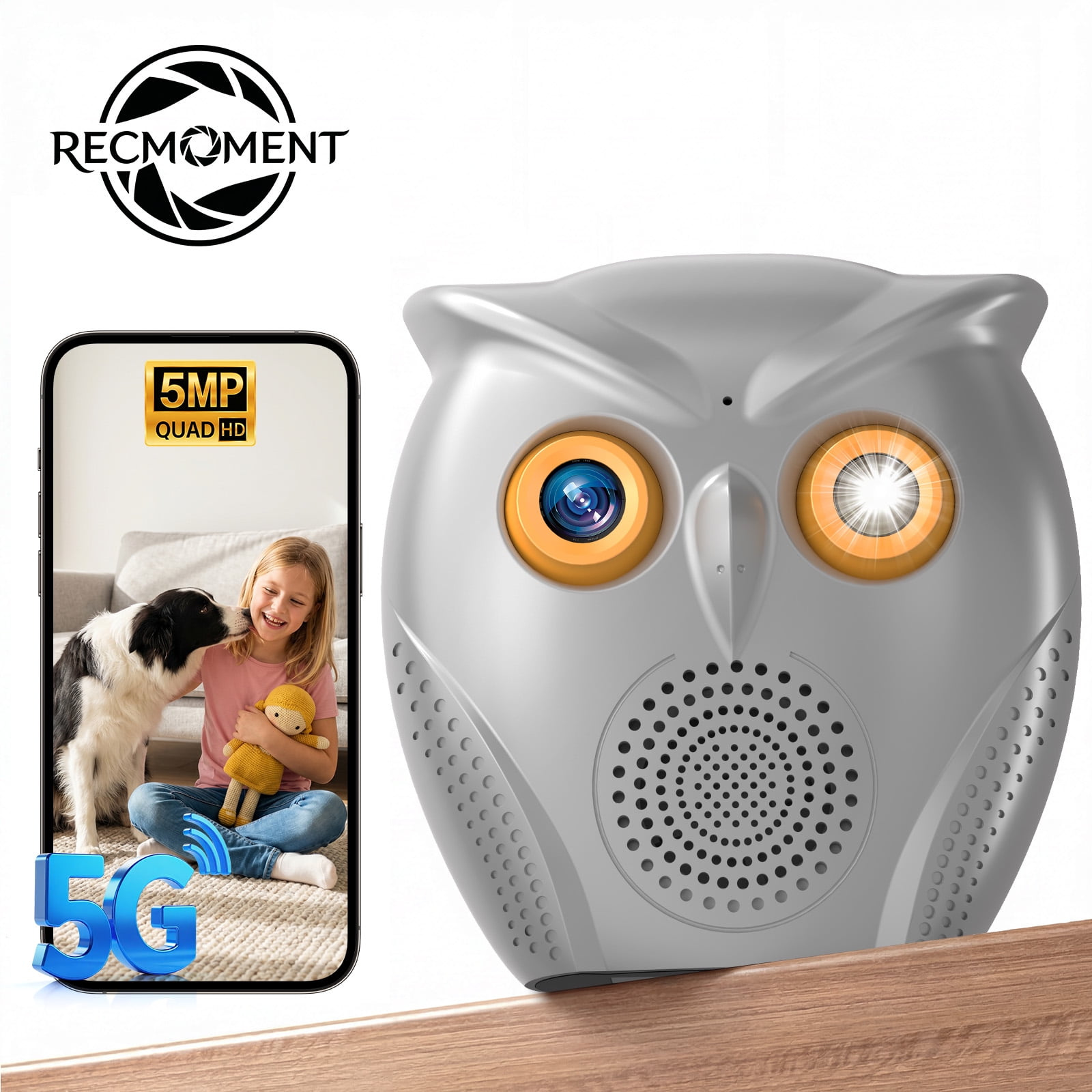 5MPHD Owl Shape Indoor Camera, AI911 Smart Function, 2.4G&5G Dual Band WiFi, 120° Wide Angle, Auto IR Night Vision, Two-Way Audio, Motion Human Detection, Indoor Home Baby Pet Smart Surveill