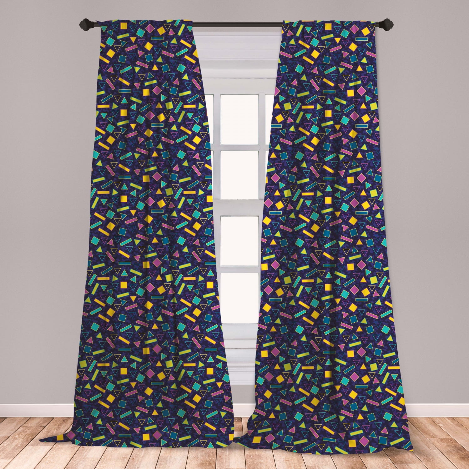 Funky Curtains 2 Panels Set, Retro 80`s Memphis Fashion Style Vibrant