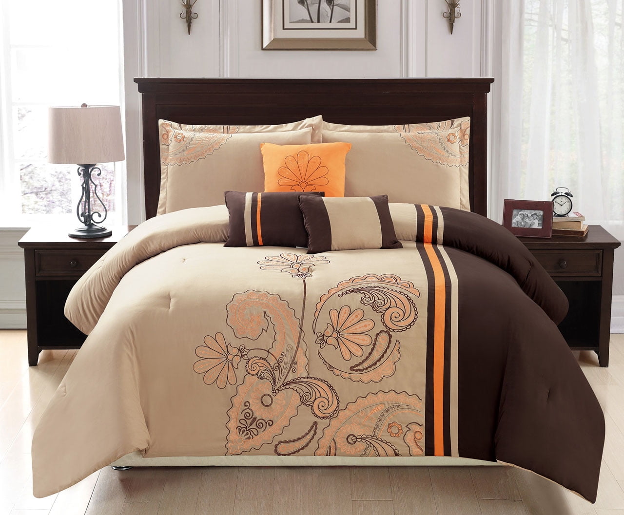 7 Piece Paisley Stripe Embroidered Comforter Set Walmart Com
