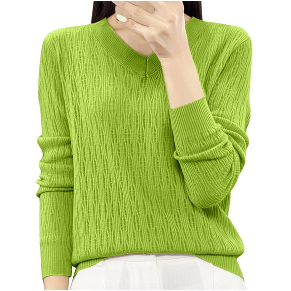 Fall Sweaters For Women Fashion Casual Loose Base Knitted Solid Color Green Round Neck Pullover Winter Sweaters S-2XL