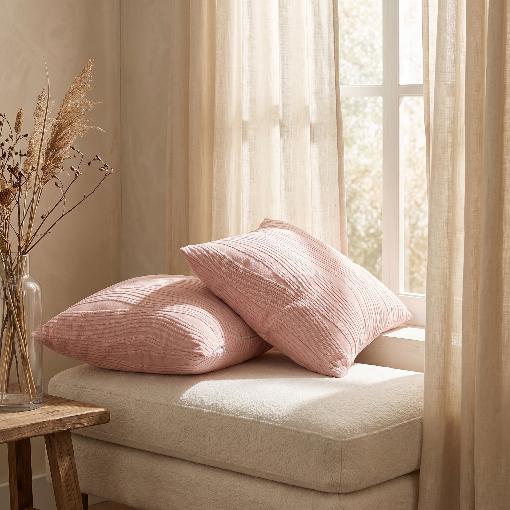 Unique Bargains 2Pcs Wave Textured Throw Pillow Cover Jacquard Cushion Cases Pink 18"x18"
