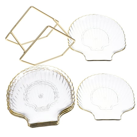 

6Pcs Plates Set Spit Bone Dish Snack Dishes Table Garbage Plate with Stand