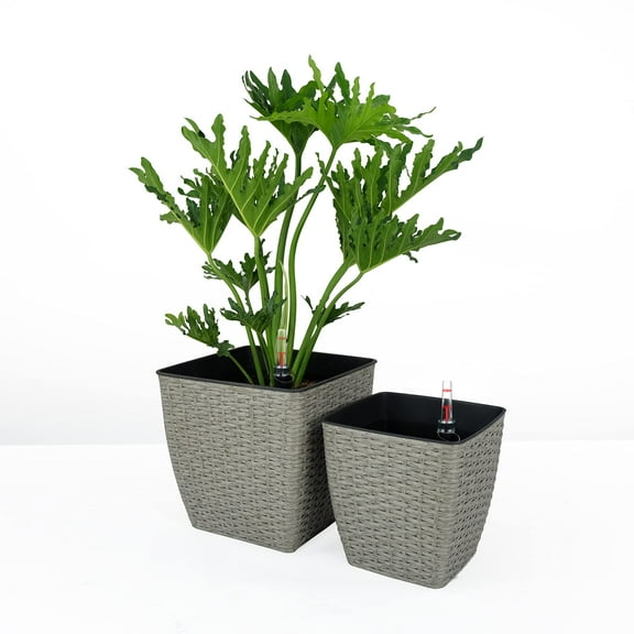 CoSoTower 2-Pack Self-Watering Planter - Hand Woven Wicker - Thin Square