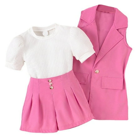 

Toddler Girls Summer Short Sleeve Printed Tops And Shorts Coat 3PCS Outfits Clothes Set Children Kids Child Clothing Streetwear Dailywear Outwear