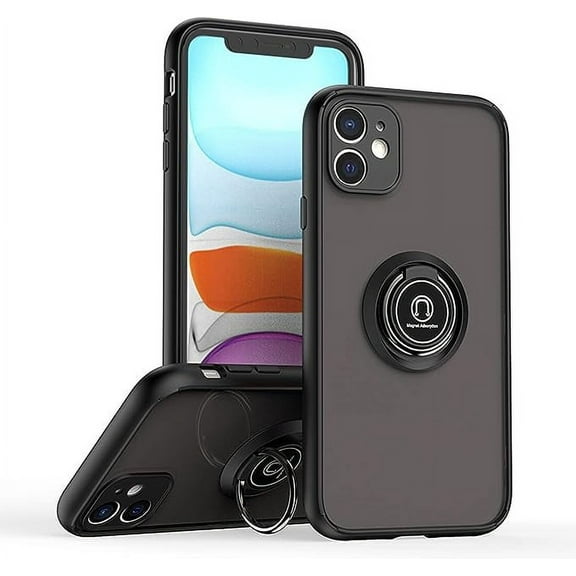 Kick Stand Case for iPhone 11 Heavy Duty with Magnetic Ring Case {Shock Proof-Built in Kickstand - Dual Layer Rubber- iPhone 11} Color Black - By Entronix