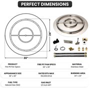 Dreffco Stainless Steel Fire Pit Burner Pan & Ring Deluxe Kit for Natural Gas, 30-Inch Pan, 24-Inch Ring, 150,000 BTU Max