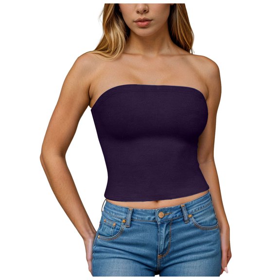 idosla Womens Tube Top Summer Going Out Tops Strapless Y2K Bandeau Spring Fitted Shirts Beach Vacation Clothes (Purple, M)