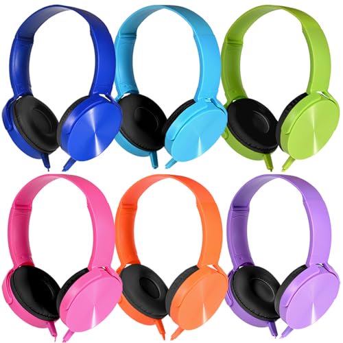 Auriculares para niños a granel, paquete de 6 para estudiantes de aula escolar, auriculares con cable para computadora, juego de clase duradero, auriculares para niños, adolescentes, niños, niñas y ad