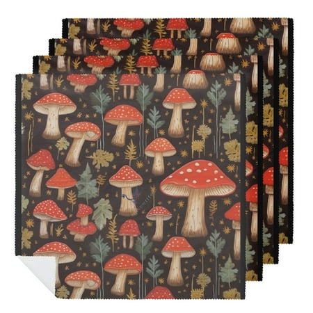

WENZZ Mushrooms Leaves Forest Cloth Napkin Reusable Polyester Home Decor Napkins 4 PCS