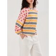 thumbnail image 4 of SUNSIOM Chandails Amples pour Femmes à Rayures Contrastées Imprimé Floral Manches Longues Pulls Décontractés Printemps Automne, 4 of 6