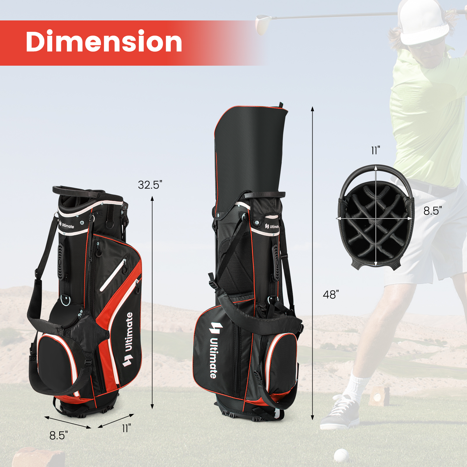 Topbuy 14-Way Top Divider Golf Bag with Stand Lightweight Golf Stand Bag with Dual Shoulder Straps Red