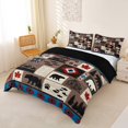 thumbnail image 2 of Castle Fairy Vintage Cabin Patchwork Bear Deer Duvet Cover King,Tribal Arrow Maple Fish Paw Print King Bedding,Brown Red Blue,Black Reversible,3 Pieces,No Comforter,1 Duvet Cover and 2 Pillowcases, 2 of 5