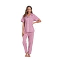 thumbnail image 4 of ANLIQI Women's 100% Cotton Pajama Set Button Down Short Sleeve Shirt and Long Pants Sleepwear Soft ladies Lounge Sets(Dusty Rose, L), 4 of 6