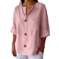 thumbnail image 2 of TODOZO Cotton Linen Shirts for Women 2025 Summer 3/4 Roll-Up Sleeve V Neck Button Down Tops Dressy Casual Oversized Tshirts Linen Tops for Women Loose Fit Gauze Work Blouses Solid Tunic Tops, 2 of 6