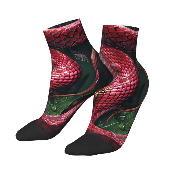 Uemuo Red Viper Jungle Intensity Printed Crew Socks, Moisture-Wicking Socks, Athletic Socks for Men Breathable Cushion Socks Casual Sport Socks for Running Traveling