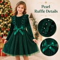 thumbnail image 5 of Girls Velvet Christmas Party Dress, Pearl Tutu Gown for Little Girls Winter Holiday, 5 of 8