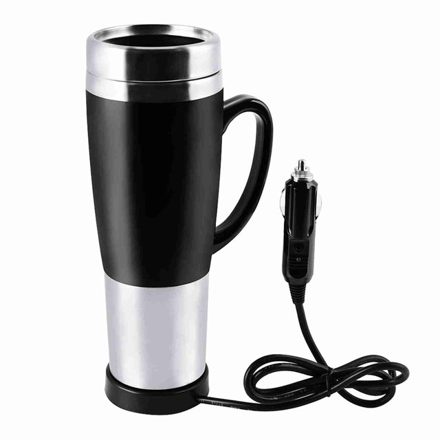 12V Car Heating Cup 450ml Portable Electric Car Kettle 304 Stainless Steel Car Water Heater Electric Cup for Car, with Car Adapter with Heat Base, 22.5x8.2cm