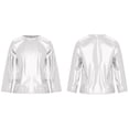 thumbnail image 5 of iiniim Girls Long Sleeve T-Shirt Shiny Metallic Dance Performance Tee Holographic Party Tops Dancewear Silver 11-12, 5 of 7