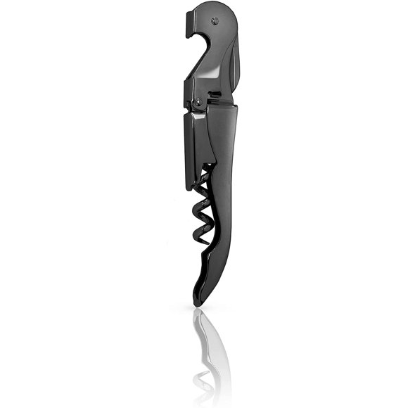 Viski Gunmetal Black Double Hinged Corkscrew Wine Bottle Opener and Foil Cutter, Waiter‘s Corkscrew Wine Key, 4.75"