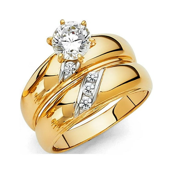 Trust Jewelry 1.10ct CZ Zirconia Wedding Band Ring Set, 14k Yellow Gold