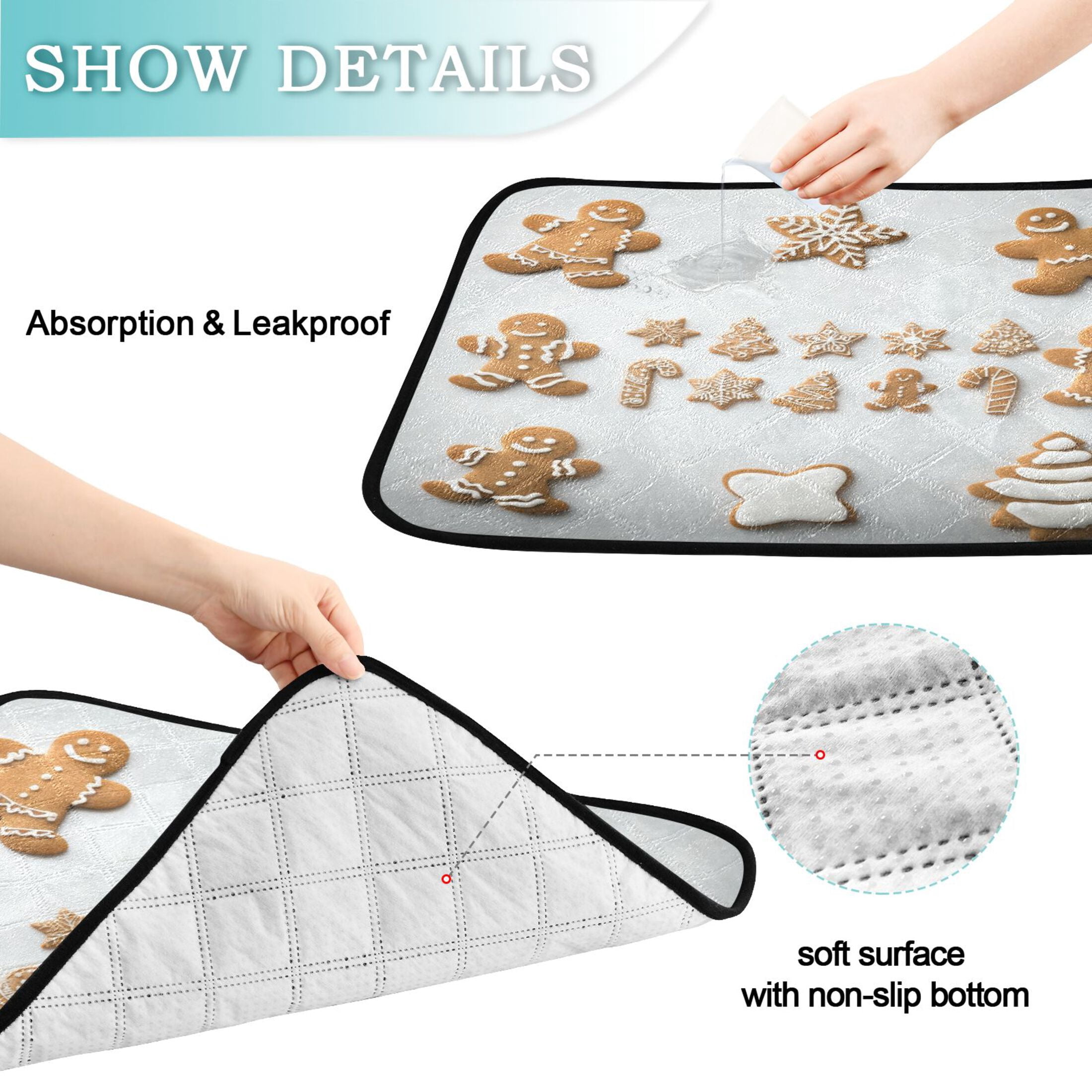 IAUYY Washable Pee Pads for Dogs Smallx3 Absorbent and Leak-Proof Non-Slip Reusable Puppy Pee Pads for Dogs Applicable to Playpen Potty Crate Snowflakes Characters