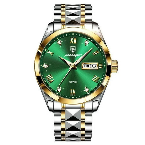 Poedagar Top Brand Luxury Fashion Green Dial Watch Men Waterproof Luminous Week Date Clock Sport Watches Mens Quartz Wristwatch