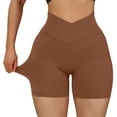 thumbnail image 2 of BOOMILK Yoga Shorts for Women V Cross Waist Workout Butt Lifting High Waisted Biker Brown, 2 of 5