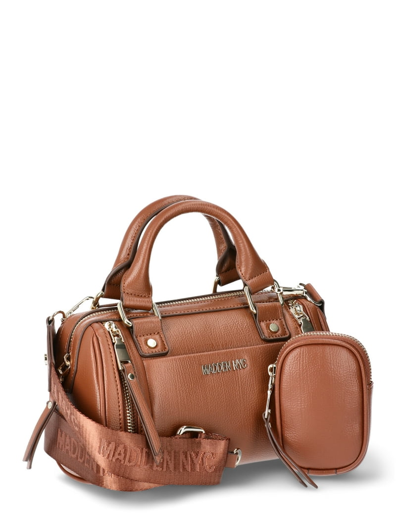 Madden NYC Women's Multi Zipper Barrel Bag, Cognac - Walmart.com