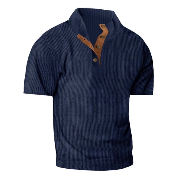Birdeem Chemise de Sport Décontractée pour Homme, Col Montant, Patchwork à Boutons, Manches Courtes