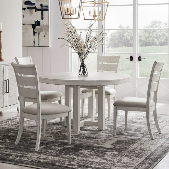 Liberty Furniture 5 Piece Pedestal Dining Room Table, 4 Chairs Set  - Weathered White & Parchment
