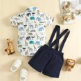 thumbnail image 5 of Boys Summer Outfits Short Sleeve Cartoon Print Bow Tie Romper Suspenders Pants Polyester Outfits Boy Clothes Navy 9 Months-12 Months, 5 of 7
