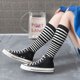 thumbnail image 5 of Fotbe Black And White Stripes Calcetas Divertidas Estampadas para Hombre y Mujer, Calcetas de Algodón hasta la Rodilla para Caminar, Correr, Enfermería y Embarazo, 5 of 6