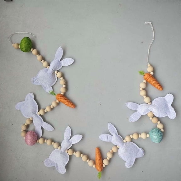 Mbvtdt Easter Garland Bunny Carrot Beaded Felt Garland,Felt Bunny and Wood Beads Banner,Decoration Wall Hanging Bunting,Spring Egg Hunt Party Supplies