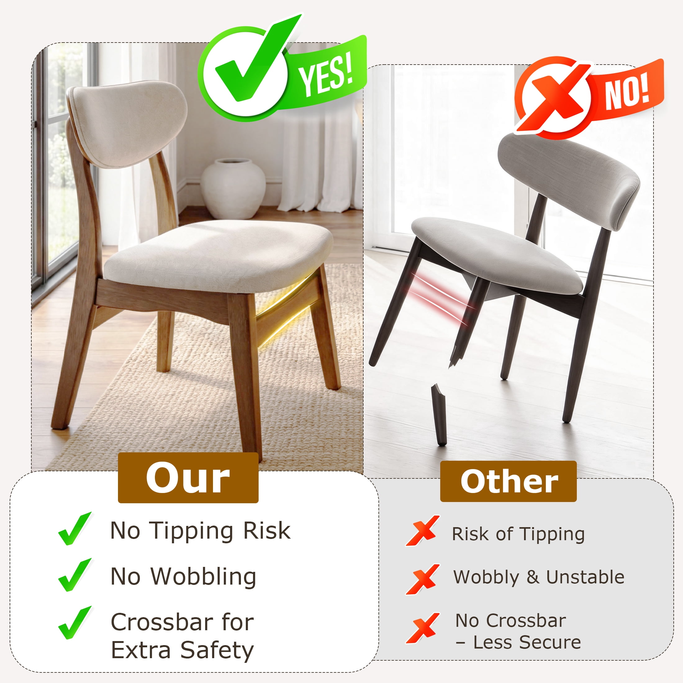 Prilinex Farmhouse Dining Chairs Set of 8, Mid Century Modern Fabric Upholstered Kitchen Chairs, Wooden Dining Room Chair with Curved Back for Kitchen Dining Room Restaurant Cafe, Beige