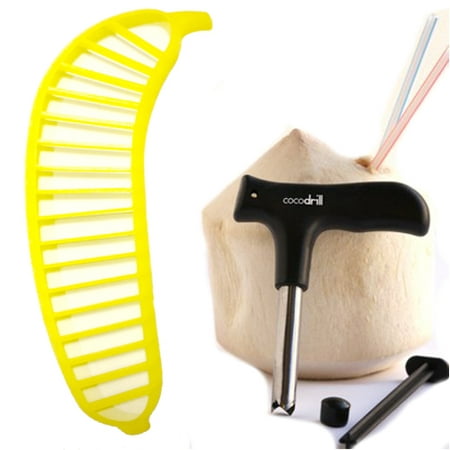 

CocoDrill Coconut Opener + Banana Slicer Combo - Open Coco Water Fresh Raw Foods Tool extractor + Slice Banana Chips for Dehydrated