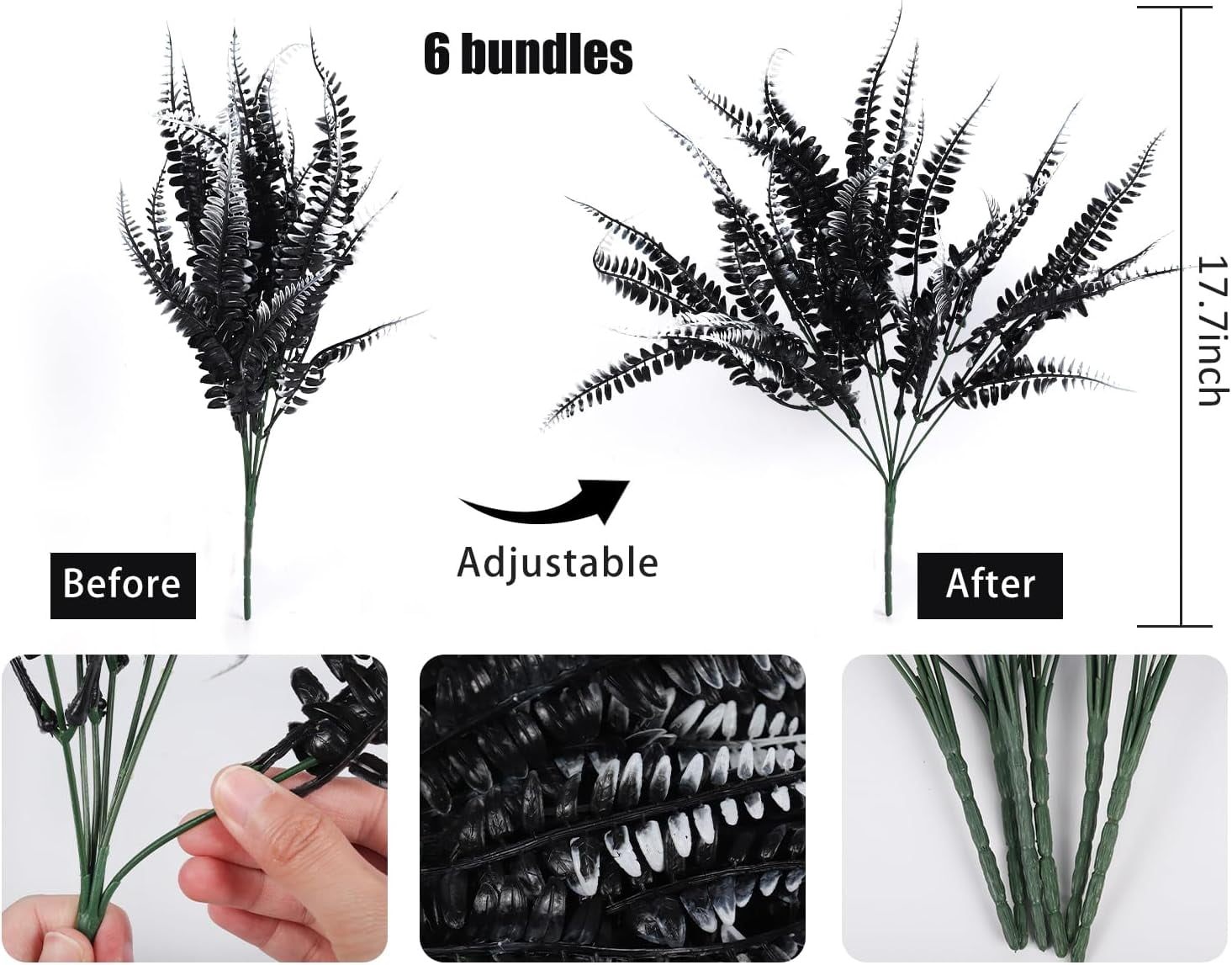 4PCS Artificial Boston Fern Fall Plant Fake Bushes Shrubs Outdoor Greenery UV Resistant Plants Faux Plastic Plants for Home Garden Indoor Fall Thanksgiving Autumn Decor (Black White)