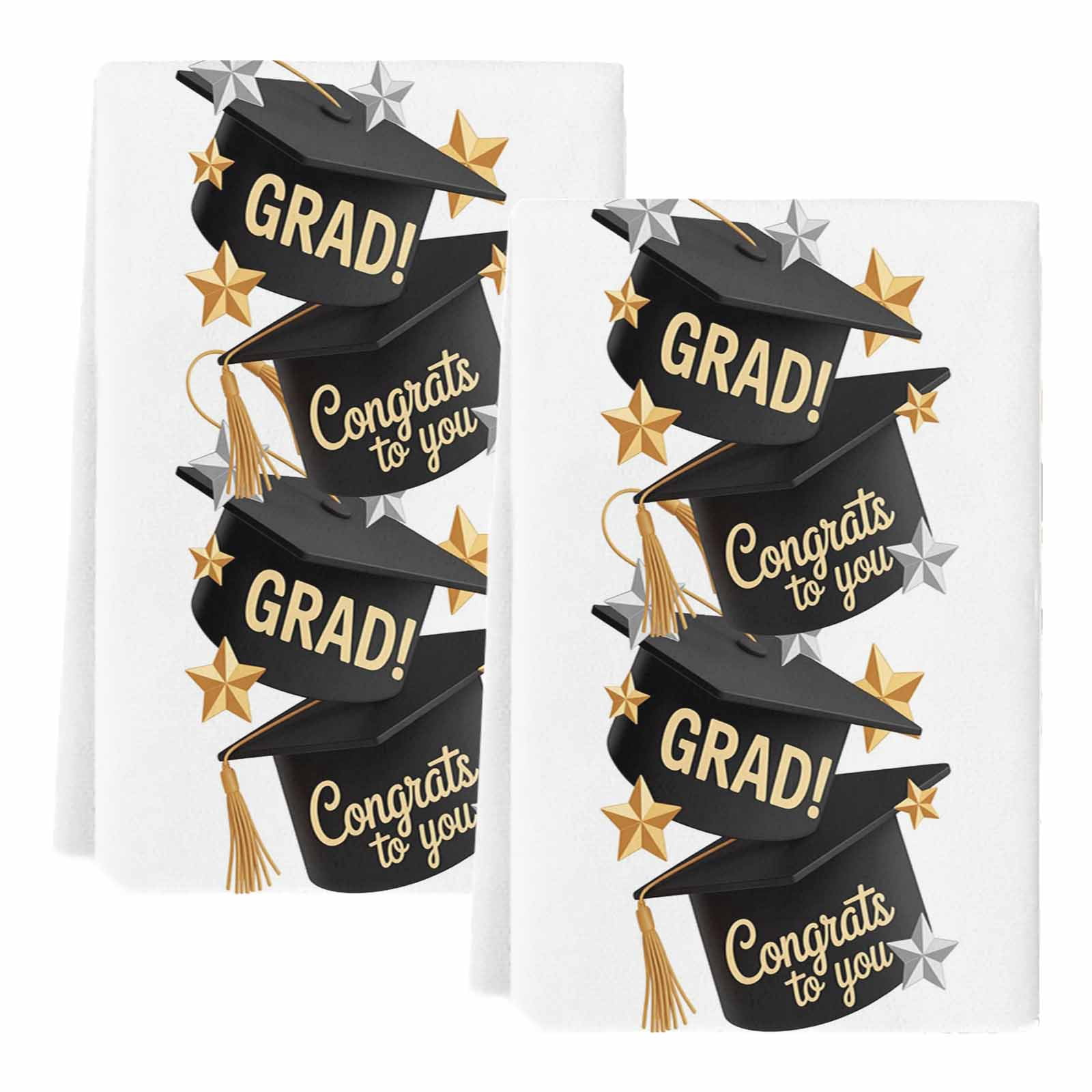 Graduate Kitchen Towels Set of 2, Funny Words Modern Art Absorbent Dish Towels for Kitchen, Microfiber Hand Towel, Quick Drying Tea Towel for Cleaning Decorative Dishcloths
