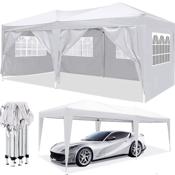 Toauuo 10x20ft Pop Up Canopy Tent, Outdoor Party Tent with 6 Removable Sidewalls, 4 Weight Bags, UV Protection for Weddings, Events & Backyard