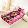 thumbnail image 4 of Castle Fairy Cute Black Girl Twin Sheets 3pcs,Colorful Rainbow Stripes Bedding,Rose Coral Peach,1 Fitted Sheet, 1 Flat Sheet and 1 Pillowcase, 4 of 6
