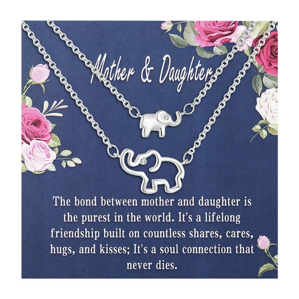 Collar de la hija Set Collar de diamantes de imitación Elefante grande Elefante pequeño Collar de diamantes de imitación Traje a mi hija A mi mamá