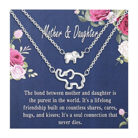 Collar de la hija Set Collar de diamantes de imitación Elefante grande Elefante pequeño Collar de diamantes de imitación Traje a mi hija A mi mamá